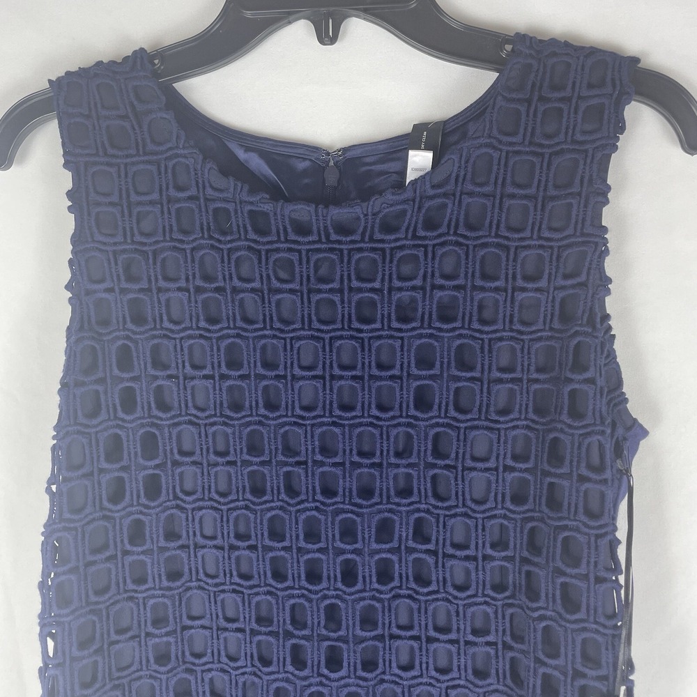 Chico's Black Label Crochet Dress Navy Blue Sz 0 Knee Length Sleeveless Pockets